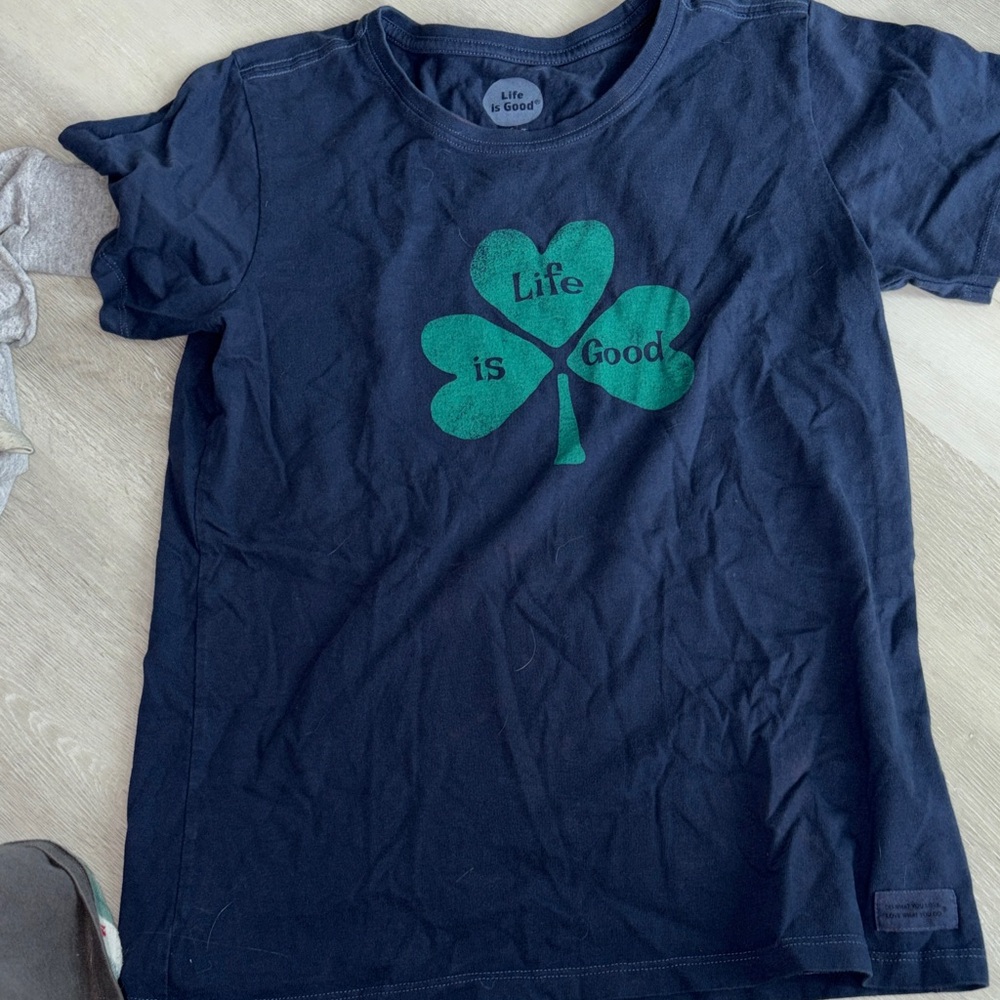 Life Is Good Navy Short Sleeve Tee with Green Clover Graphic